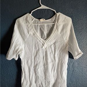 EMBER White Transparent Crinkle V-Neck Blouse